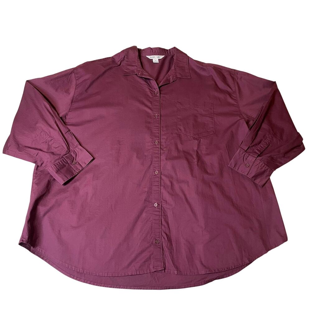 Old Navy The Boyfriend Button Up Cotton Deep Purple Blouse Top Size XL
